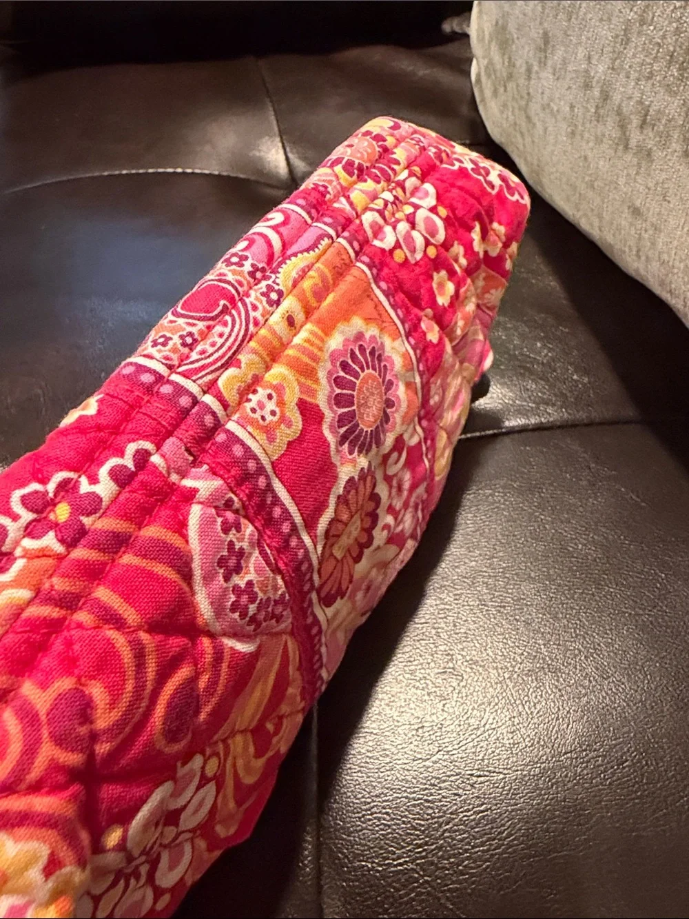 Vera Bradley Pink Floral Paisley Cosmetic Clutch with Yellow Accents